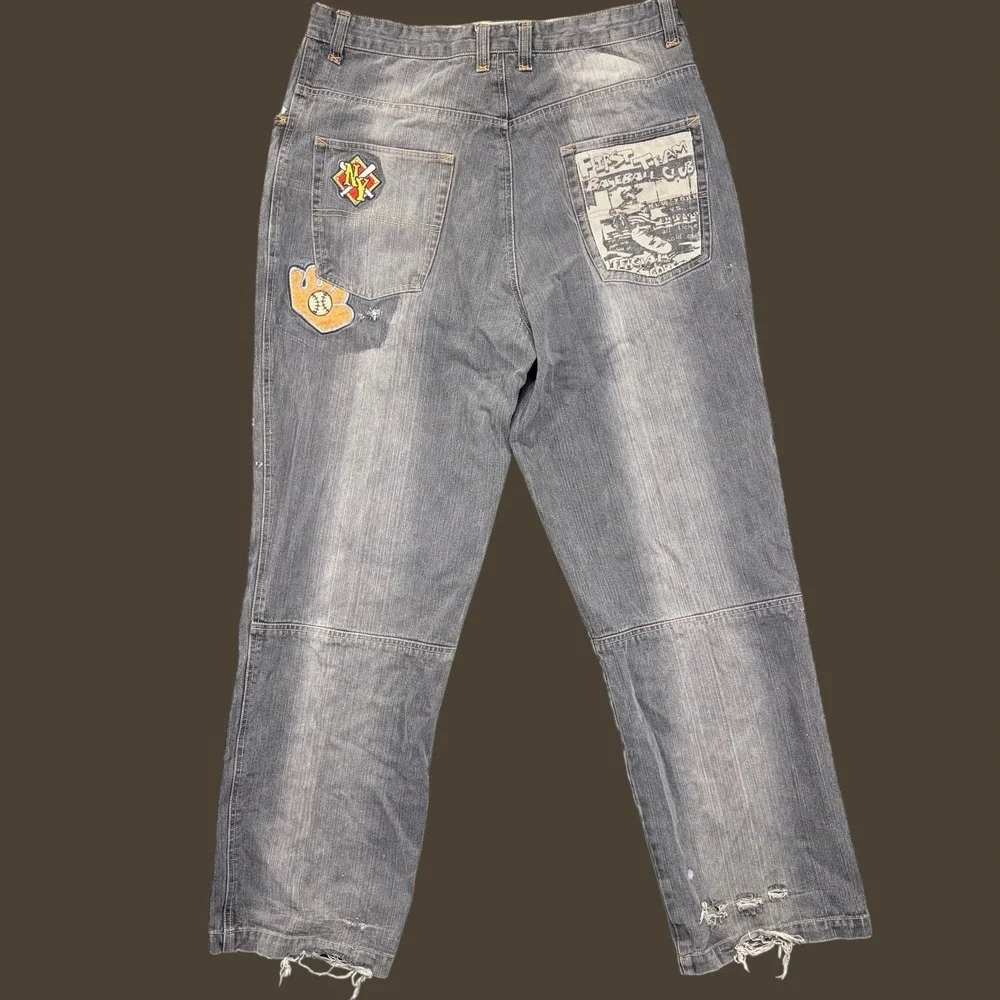 Raw Blue First Team Baggy Jeans 38x34 Blue Vintage Y2K Hip Hop Denim‎